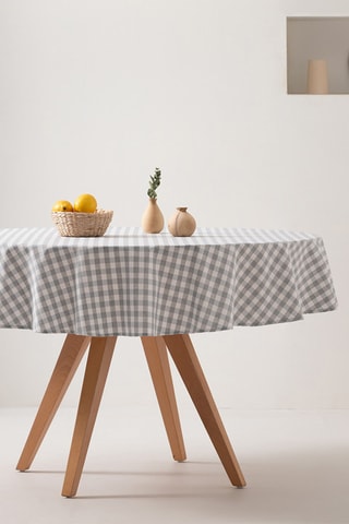 Toalha de mesa anti-nódoas redonda Vichy - Cinzento-claro