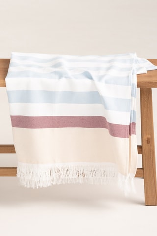 Toalha fouta de praia Horizonte - azul-celeste e bege - 190 x 180 cm - Bege e azul