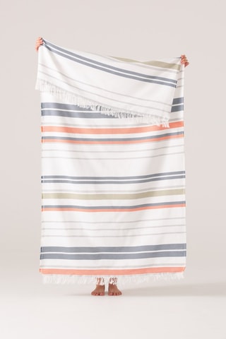 Toalha fouta de praia - Branco e azul-marinho - 190 x 180 cm