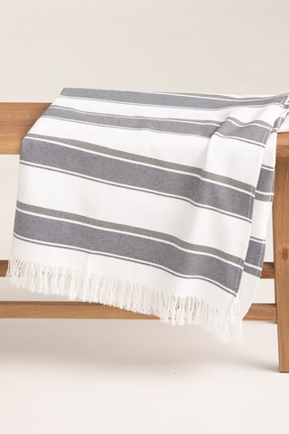 Toalha fouta de praia Bordamar - azul-marinho mesclado e branco - 190 x 180 cm - Azul-marinho