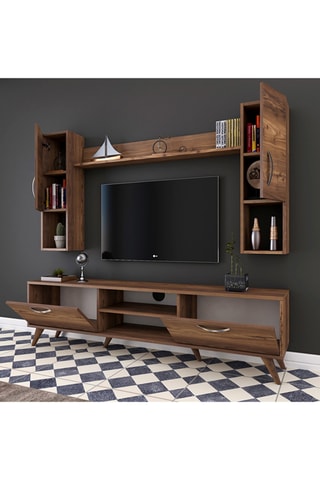 Ensemble meuble TV 2 portes M27 - 180 x 48,6 x 35 / 22,1 x 90 x 20,5 / 133 x 15 x 15 cm