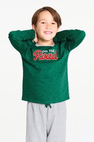 Pijama - Verde esmeralda y gris claro jaspeado - Okaïdi
