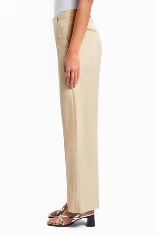 Pantalon wide legs en lin taille haute - Beige