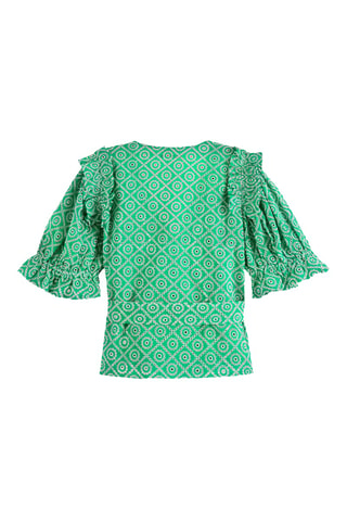 Top portefeuille en broderie anglaise - Vert
