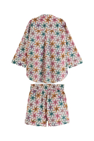 Chemisier droit et short de plage - Ecru et fuchsia