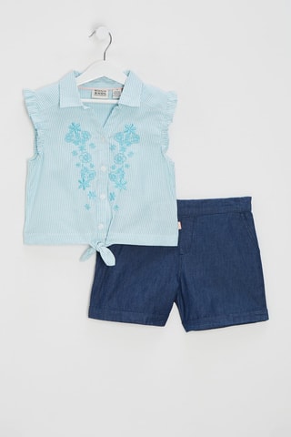 Chemisier noué et short - Bleu