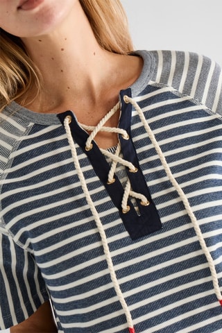 T-shirt en coton biologique - Ecru et bleu marine