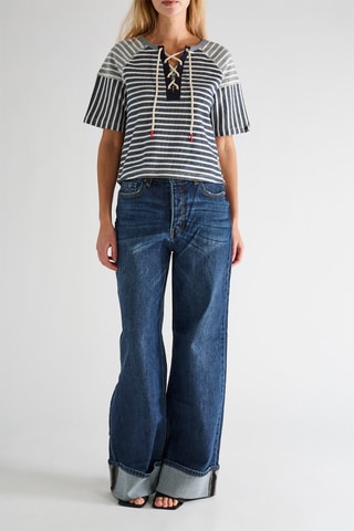 T-shirt en coton biologique - Ecru et bleu marine