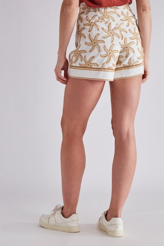 Short en lin taille haute - Ecru et marron