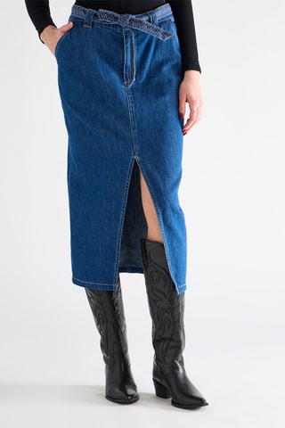 Jupe droite longue taille haute - Bleu