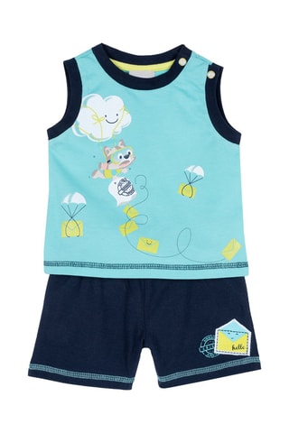 Hemd en Short Turquoise en Marineblauw