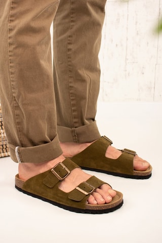 Ciabatte in pelle scamosciata - Kaki