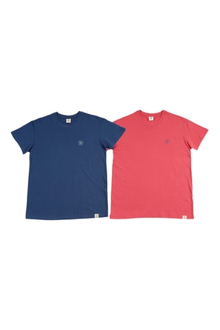 2 T-shirts regular - Blauw en koraalrood