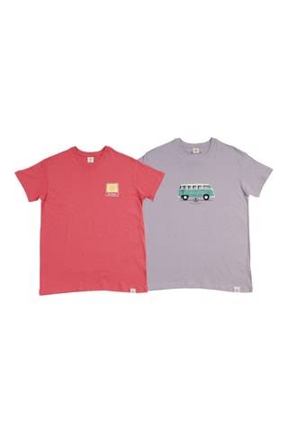 2 T-shirts regular - Koraalrood en grijs