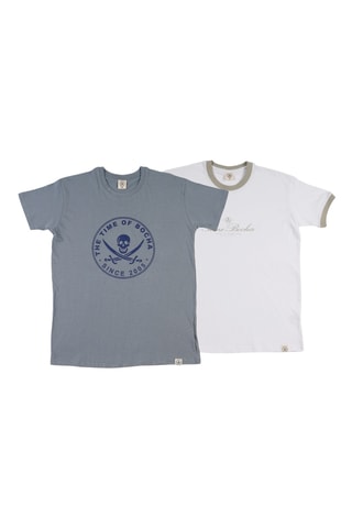 2 T-shirts regular - Wit en blauw