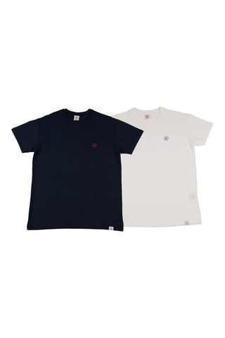 2 T-shirts regular - Wit en marineblauw