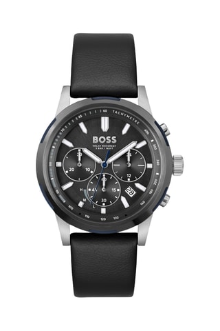 Reloj de cuarzo solar de piel - Cronógrafo y taquímetro - Negro
