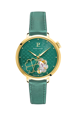 Reloj automático de piel - Verde y dorado