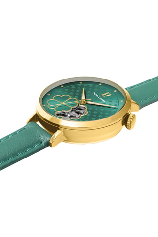 Reloj automático de piel - Verde y dorado