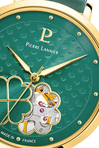 Reloj automático de piel - Verde y dorado