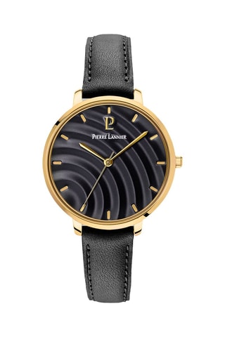 Reloj de cuarzo de piel Betty - Negro y dorado