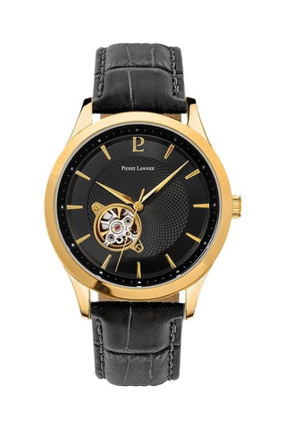 Reloj automático de piel Fleuret - Negro y dorado