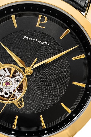 Reloj automático de piel Fleuret - Negro y dorado