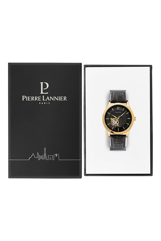 Reloj automático de piel Fleuret - Negro y dorado