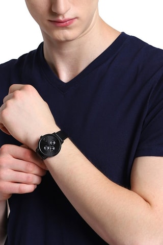 Reloj de cuarzo de piel - Negro - Cronógrafo
