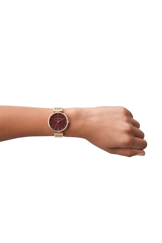 Reloj de cuarzo de acero y cristales - Rosa dorado