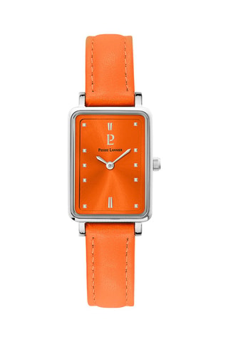 Reloj de cuarzo de piel - Naranja y plateado