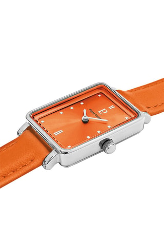 Reloj de cuarzo de piel - Naranja y plateado
