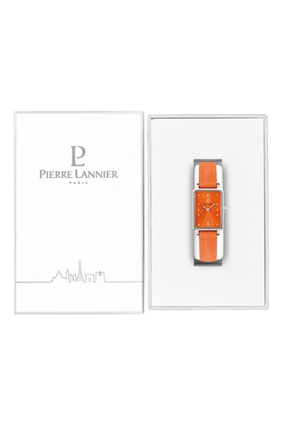 Reloj de cuarzo de piel - Naranja y plateado