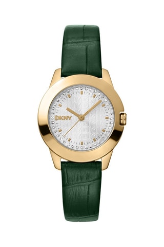 Reloj de cuarzo de piel - Verde y dorado