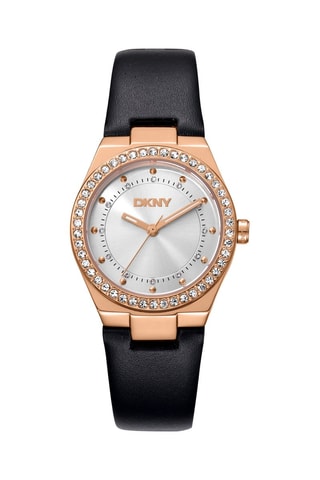 Reloj de cuarzo de piel - Negro y rosa dorado