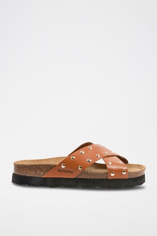 Mules com plataforma em couro Camel