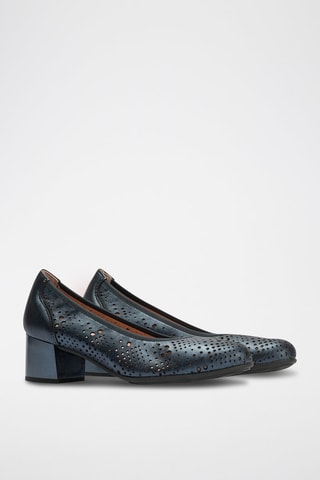 Sapatos de salto em couro - Dourado  - Azul-marinho