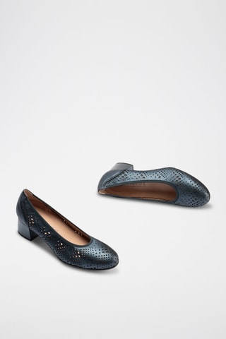 Sapatos de salto em couro - Dourado  - Azul-marinho