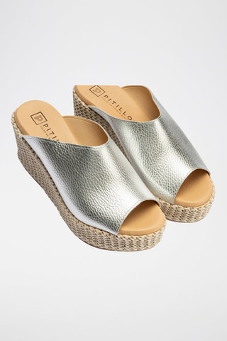 Mules com cunha em couro - Dourado - Prateado
