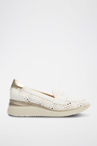 Mocassins com cunha em couro - Branco - Branco