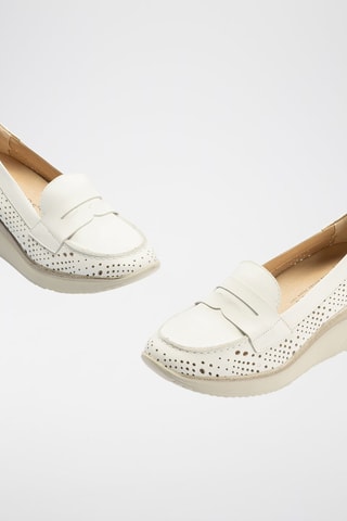 Mocassins com cunha em couro - Branco - Branco
