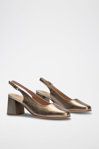 Sapatos de salto em couro - Dourado - Dourado