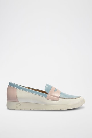 Mocassins em couro envernizado - Branco - Branco e azul