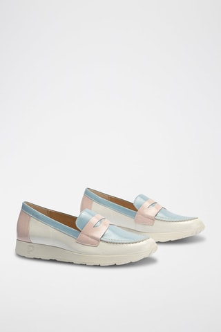 Mocassins em couro envernizado - Branco - Branco e azul