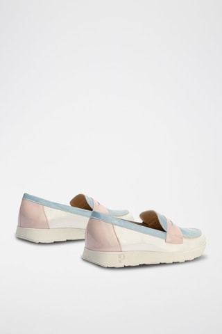 Mocassins em couro envernizado - Branco - Branco e azul