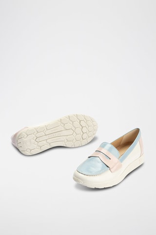 Mocassins em couro envernizado - Branco - Branco e azul