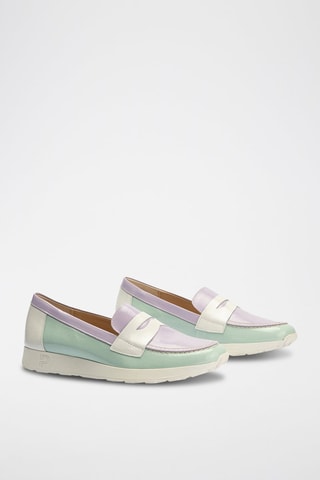 Mocassins em couro envernizado - Branco - Turquesa