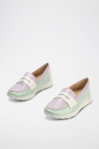 Mocassins em couro envernizado - Branco - Turquesa