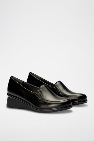 Mocassins com cunha em couro - Preto