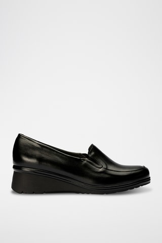 Mocassins com cunha em couro - Preto